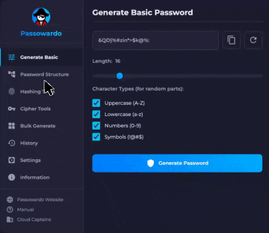 Generate Visualize complex password creation with structures